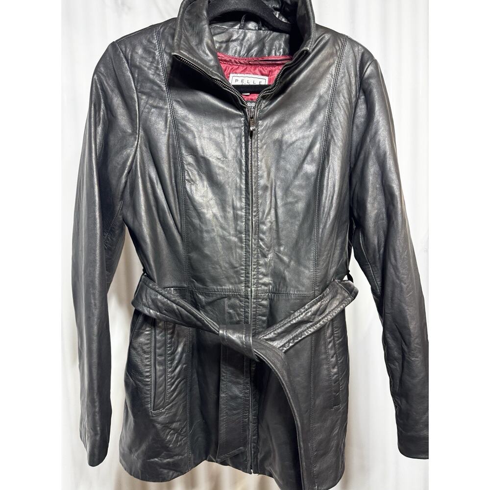 Vintage Pelle Studio Black Leather Belted Jacket M Thinsulate Liner Mob Wife